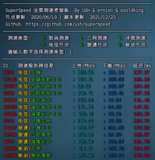 最新SuperSpeed服务器测速脚本安装和使用方法（测速三网节点速度）插图